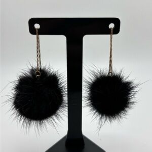 Black Fluffy Pom Pom Earrings